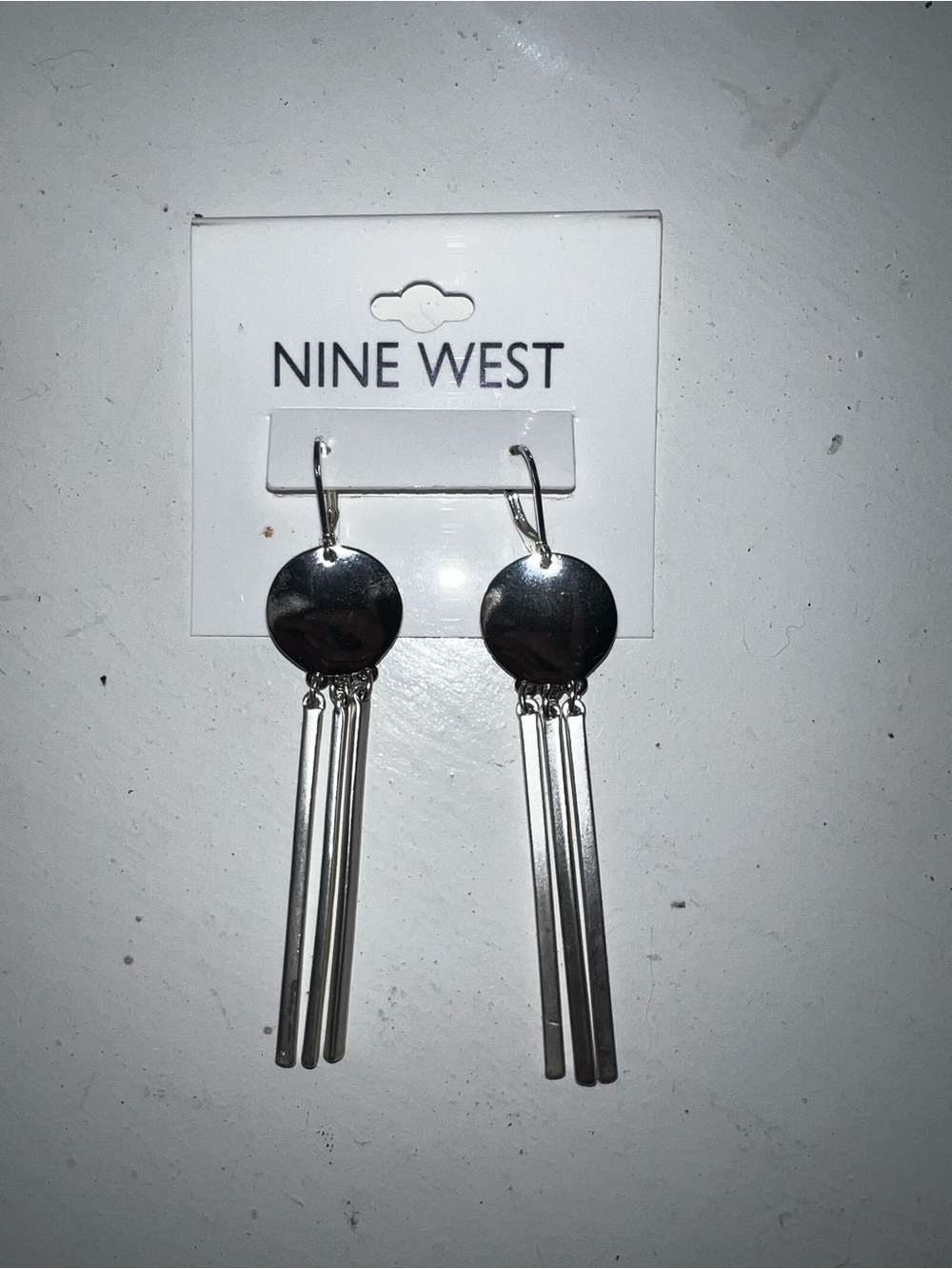 Nine West Silver Disc Drop Earrings with Triple Dangle Bars